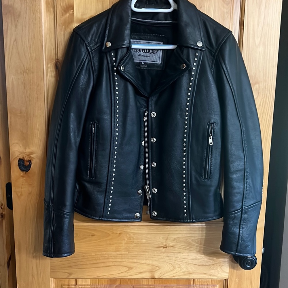 Black leather Motorcycle Jacket. Size M